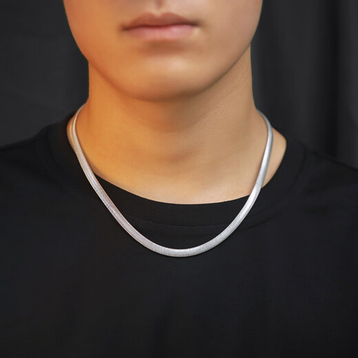 MZMZ brand platinum PT950 necklace for men, platinum snake bone chain, trendy and versatile plain chain, gift to boyfriend on Chinese Valentine's Day, light luxury model-4mm/50cm