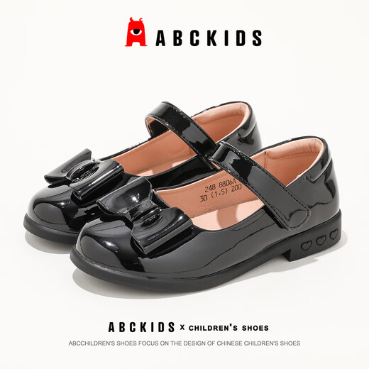 ABC KIDS children's shoes 2025 autumn new Velcro Mary Jane sweet style girls shallow heel small leather shoes black 26