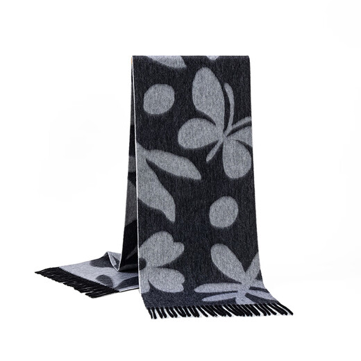 Da Vinci Mot de passe pour l'automne et l'hiver Scarpe de laine chaude pour les femmes 2025 Nouvelle écharpe pour femmes avec cadeau de mode haut de gamme pour la journée des enseignants, les fleurs et les papillons dansent ensemble, Black Grey 180cm * 30cm (y compris les glands)