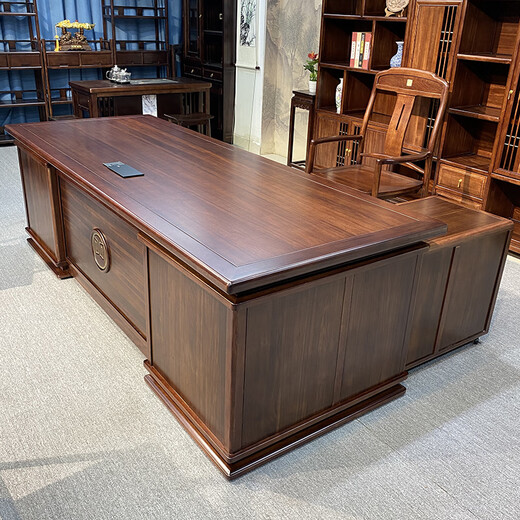 All solid wood desk and bookcase combination rosewood boss desk and chair with side table office desk furniture executive desk rosewood 2.4m desk + side table + main chair