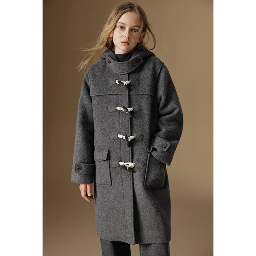 ELLE KIDS 50% wool coat French preppy style autumn and winter hooded temperament girls mid-length loose woolen coat