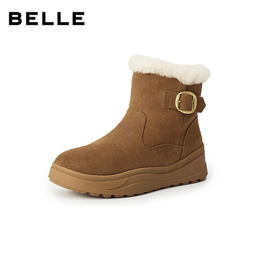 Belle Thick Sole Heightening Snow Boots Women's 2025 Winter New Shopping Mall Same Style Furry Warm Short Boots E6W1DDD5 Brown 37