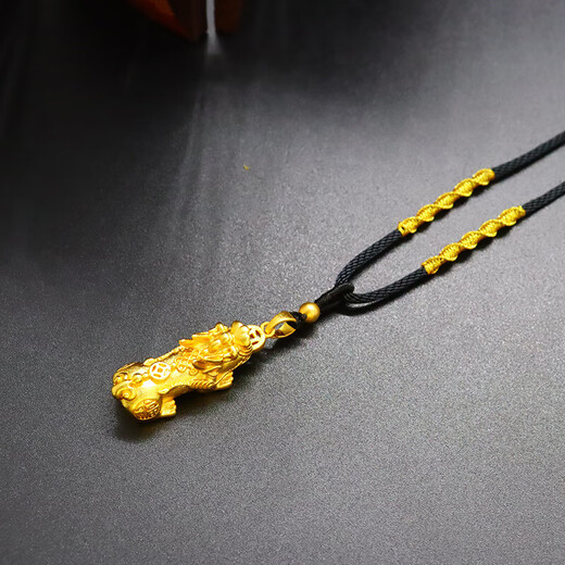 Dishi quality Yuesa gold men's and women's necklace long sweater chain ancient gold color light luxury multi-sense pendant Five blessings perfect necklace (ruyi knot black thread)