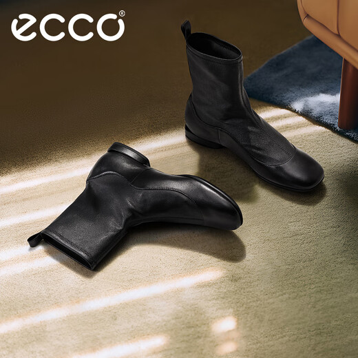 爱步（ECCO）靴子女 时尚潮流百搭经典平底牛皮轻奢女靴 舞悦244403 黑色24440351052 38