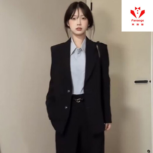 FANAOGE college student formal suit suit women's professional suit college student British suit shoulder pad Korean style suit jacket three-piece suit black suit + white shirt + trousers with shoulder pad M Recommended 95-110 Jin Jin equals 0.5 kg Urgent items will be sent on the same day - contact customer service for SF Express