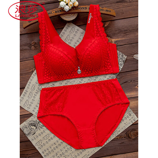 LangSha (LangSha) zodiac year red underwear set for women with big breasts, no steel ring push-up bra, wedding bride, small bra 1202 red set (medium thickness) 80B 36