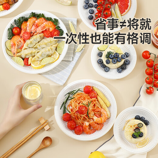 Meiya Disposable Dinner Plate Food Grade Plate Camping Picnic Fruit Plate Cake Plate BBQ Plate Tableware 23cm*30 pieces embossed disc
