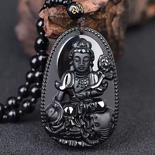 Emeishan has passed the time of incense, black gold obsidian natal Buddha pendant, zodiac necklace, peace amulet pendant