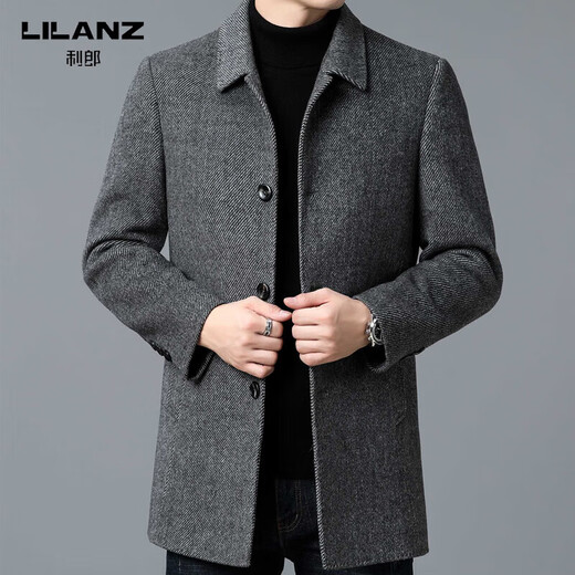 Lilan's new double-sided cashmere coat for men, medium-length woolen woolen coat, daddy high-end casual top, khaki L 175/size