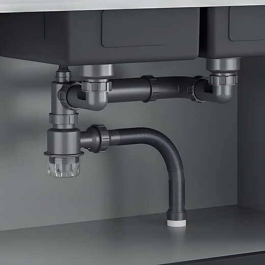 Dezhong kitchen sink drain pipe, anti-odor, anti-scalding, space-saving sink drain pipe complete set, double-slot accessories, anti-blocking drain pipe D13