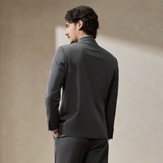 Qipai Chinese stand-up collar/rhino pleat men's fake two-piece stand-up collar gentleman's business blended suit light gray 50 (B50)