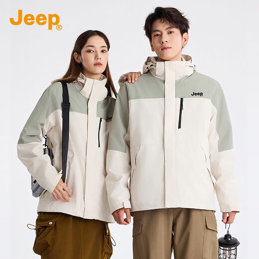 Jeep (JEEP) three-in-one assault jacket for men and women 2025 autumn and winter new windproof and waterproof outdoor mountaineering jacket two-piece set