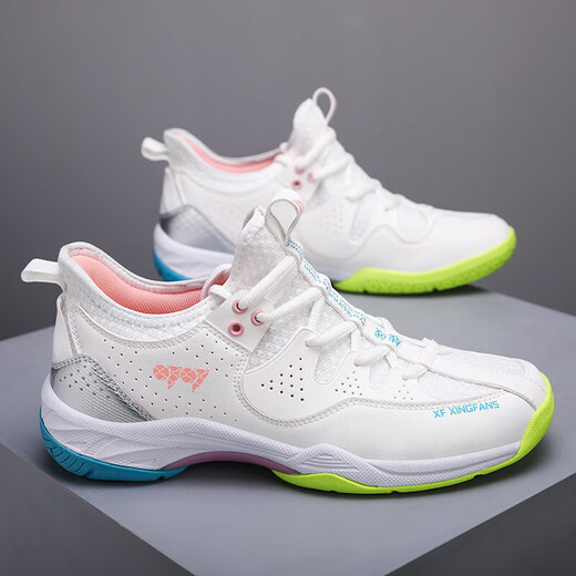 
New badminton shoes for men and women couples, anti-slip shock absorption professional competition sports shoes breathable tennis professional training 8210 white powder 40