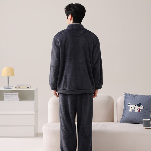 LangSha (LangSha) pajamas couple wear, one man and one woman, winter flannel thickened warm cardigan zipper casual can be worn outside home clothes 5910 couple L female + XL male