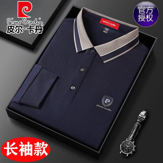 Pier Cardin Camiseta de manga larga para hombres de algodón 100% puro en la camiseta nueva de otoño, la solapa de mediana edad, la solapa de algodón de algodón, la camisa de algodón de algodón rojo masculino skl-15810 s 165 tamaño [90-115jin [Jin iguala 0.5 kg]]