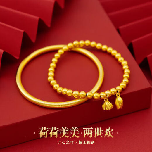 Quan Yin 2025 Yue Sha Gold Bracelet Women's Simulation Ancient Method Bracelet Heritage Solid Wedding Gift Bracelet Head 5mm Bracelet 56 Inner Diameter + Bracelet Combo Set