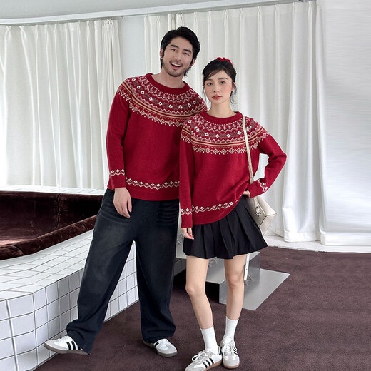 G.duck little yellow duck parent-child clothing autumn and winter clothing for a family of three and four red Christmas sweaters mother-daughter clothing knitted sweaters New Year's greetings clothing ethnic style sweaters 170 M