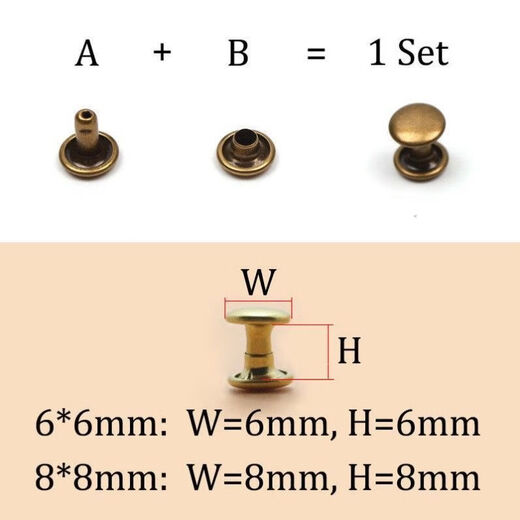 Fengxi DIY metal copper double-sided rivets, mother-in-law rivets, rivets, rivets, ding decoration, leather bags, shoe and hat accessories, buttons, gun black, 20 sets, 6mm (can be riveted up to 3mm thick)
