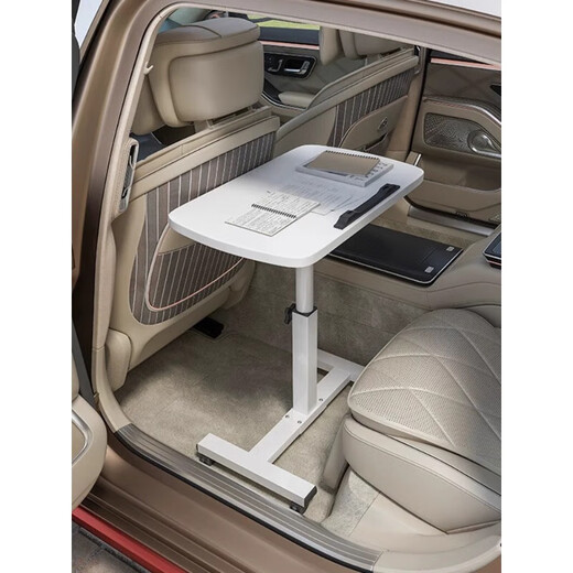 Car-mounted small table foldable students study and write homework multifunctional table front and rear seats notebook office computer table lift + flip + rails 60*40cm white assembled