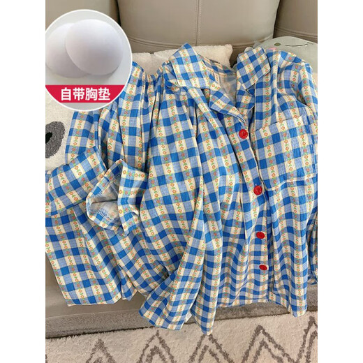 
Victoria's style with chest pads, large size pajamas for women in spring and autumn cloud cotton long sleeves sweet and cute girl's home clothes two-piece set with chest pads-9904 polka dot bear [long sleeves + long trousers XL [110-130Jin [Jin equals 0.5 kg]]