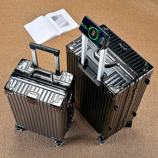 Trolley -Koffer Aluminium Rahmen 20 Boarding 22 große Kapazität 24 Starke dauerhafte 26 eingedickte 28 Schüler 30 Reisebereich Klassische Black 22 Zoll