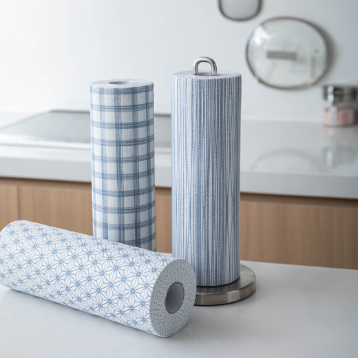 Shuangshan Kitchen Washable Dish Towels, Wet and Dry, Oil-Absorbing Paper, Lazy Rags, Disposable Cleaning Cloth, Mixed Colors, 3 Rolls (Platform + Hemp Leaf Pattern + Lines)