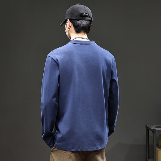 Baleno S&K series new men's pure cotton casual long-sleeved T-shirt loose spring and autumn trendy brand Henry collar bottoming shirt sweatshirt light green pure cotton 3XL recommended 160-180Jin Jin equals 0.5 kg