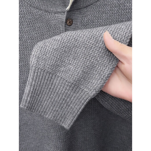 Goldlion versatile old money style Henry collar long-sleeved sweater autumn and winter two-button inner sweater for men 5185 light gray L