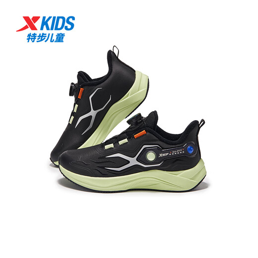 XTEP Children's Shoes Children's X Mecha-Rocket Shoes Knob Buckle Running Shoes Winter Plush Cotton Shoes Black/Jelly Green 33