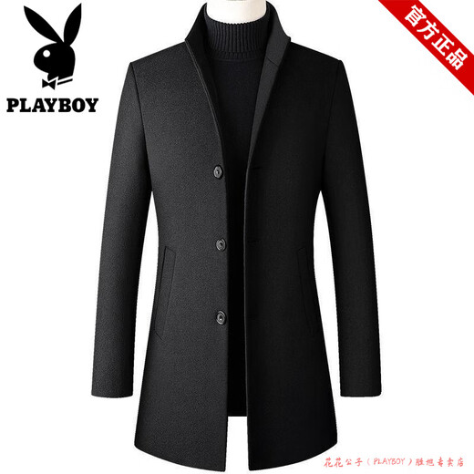 Playboy windbreaker jacket men's mid-length high-end autumn and winter 2025 woolen business woolen lapel trend new model High quality - 20 black mid-length style Loss processing XL 110-125Jin Jin equals 0.5 kg
