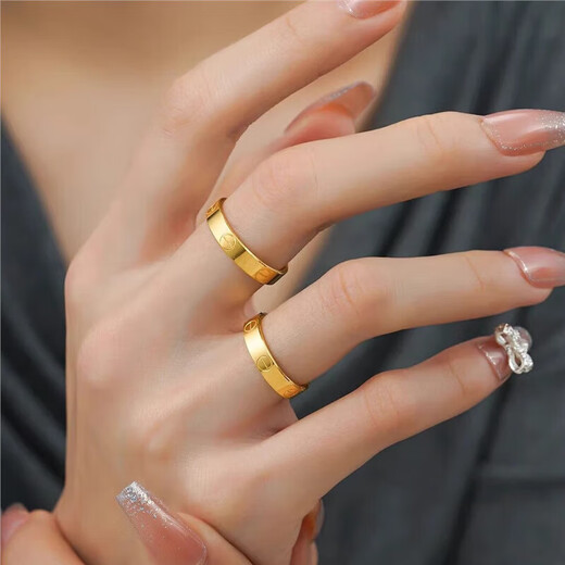 Quan Yin pure gold-wrapped silver 999 ring for women gold color 24k Kajia love series couple rings closed ring ring gift gold layer silver-wrapped thicker Kajia men's ring No. 8