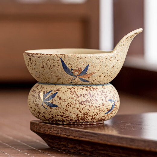 Jueyue blue and white flint tea filter group butterfly orchid tea leaking tea filter ceramic tea filter single tea warehouse blue and white flint red gold butterfly orchid_filter group + holding the moon fair cup