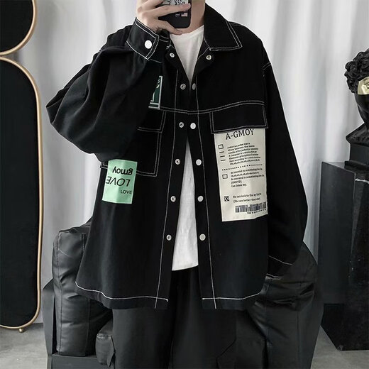Ye Yuchun Autumn Japanese Spliced ​​Men's Denim Jacket Fashion Student Korean Style Shirt Teen Loose Working Jacket L15885 M (90-105Jin[Jin equals 0.5 kg])