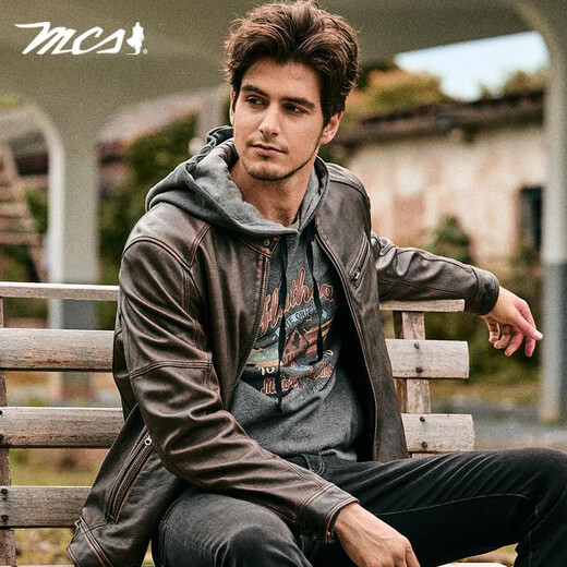 MCS берет свое начало от мотоциклетной кожаной куртки Marlboro из воловьей кожи, покрой в американском стиле, ретро-стиль, потертый и потертый цвет, потертая мужская осенняя кожаная куртка, темно-кофейного цвета W7 XL 52 180/96B (XL)