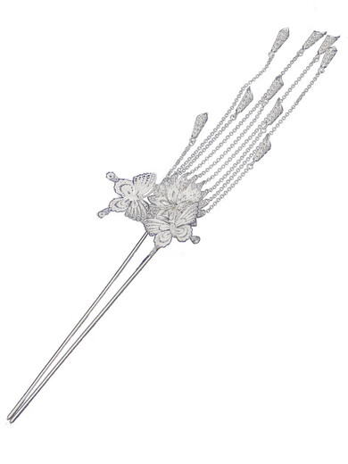Han Di 999 Silver Double Butterfly Love Flower Hairpin Ancient Style Step Swinging Tassel Hairpin Full Silver Ming System Retro Hanfu Double Hairpin Hair Accessory Butterfly