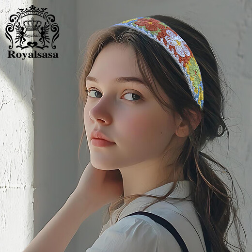 Royal sasa royal salsa embroidered headband women's face-showing small hairpin high skull wide-brimmed headband French women's wool autumn and winter hair accessories
