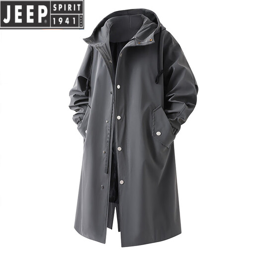 JEEP SPIRIT windbreaker men's spring and autumn mid-length over-the-knee loose hooded velvet coat large size trendy brand winter thickened coat khaki cotton 2XL