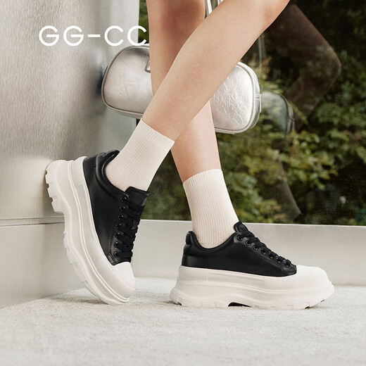GG-CC genuine leather thick-soled white shoes for women new platform shoes versatile height-increasing women's shoes casual sneakers ins G21X2014 black cowhide 34