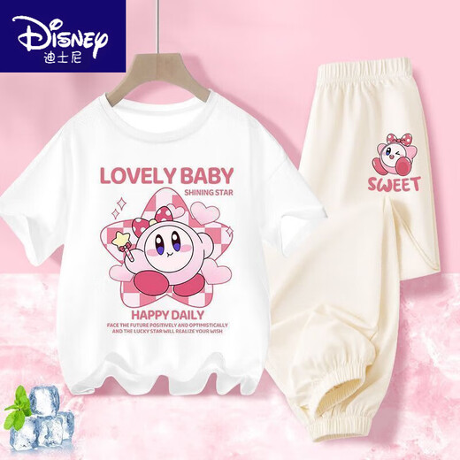 迪士尼（Disney）BINPAW女童夏季玉桂狗套装2025新款大童纯棉短袖t恤儿 A983白+A984紫裤 130 (建议身高115-125cm)