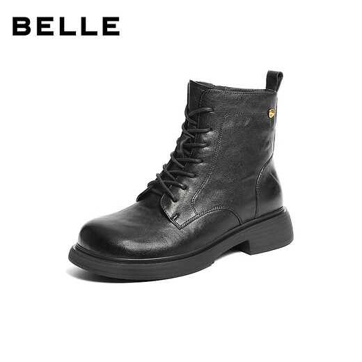 Belle wrinkled Martin boots for women 2025 winter new women's sheep leather texture fashion boots JD008DD5 black-velvet lining 37