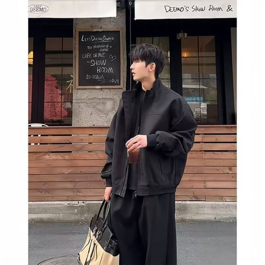 Cotton Snow American Three-Proof Flight Jacket Men's Spring and Autumn Short Work Jacket Piushuai High Street Trendy Brand Baseball Uniform Black XL 170CM-178CM