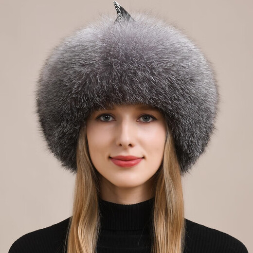 Yinghui fox fur hat for women and men in winter Northeastern ear protection warm genuine leather Mongolian hat ethnic style fur hat for women winter silver fox true color M head circumference 56-58cm