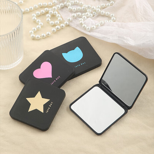 DIY mini cosmetic mirror portable cross-border high-looking foldable portable mirror mini diy small black mirror LED portable mirror small black mirror love style