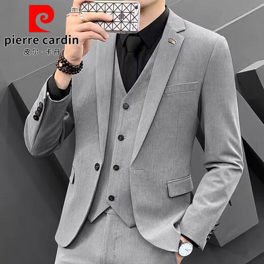 Pierre Cardin high-end customized suit men's spring and autumn business casual suit formal wedding dress groomsman suit 9825 black single suit XL 121-140Jin Jin equals 0.5 kg