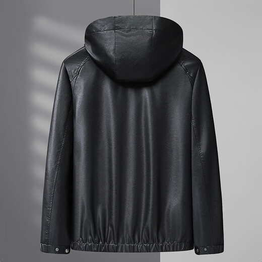 Dibinze plus size men's casual hooded leather jacket autumn fat man loose fashionable leather jacket black 5XL