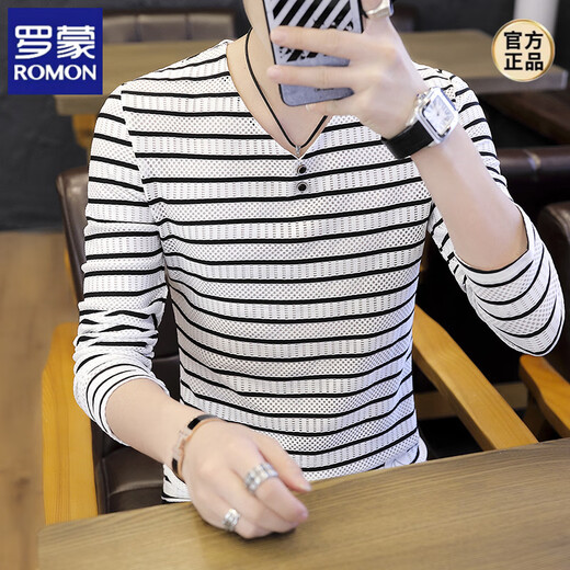 Camiseta de manga larga de seda Romon Ice Silk 2025 nueva camisa base de la base de otoño Sw para para hombres y sudadera de otoño otoño