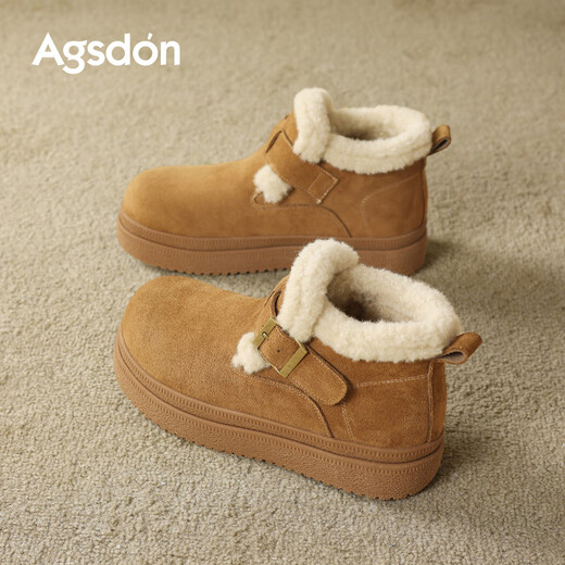 Agsdon snow boots for women in winter new style velvet warm Birkenstock cotton shoes for women thick-soled cotton boots Y154110 Maroon 37