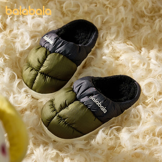 Balabala children's slippers for boys and girls indoor home plus velvet non-slip warm wool slippers baby winter cotton slippers for middle and large children