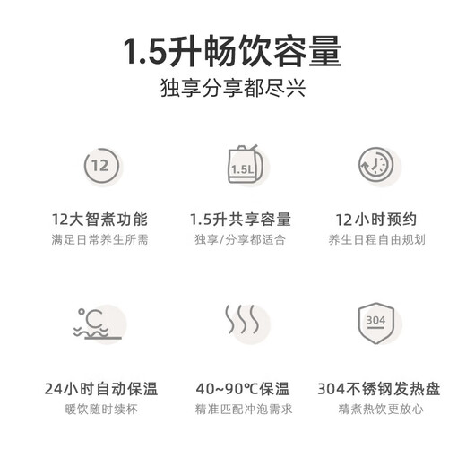 Bear (Bear) health kettle, tea kettle, constant temperature kettle, multi-level insulation, boiling water, stew kettle, integrated electric kettle, flower teapot, 1.5L fully automatic glass health kettle 0 glue YSH-J15W8 0 glue heavy new product 1.5L off-white