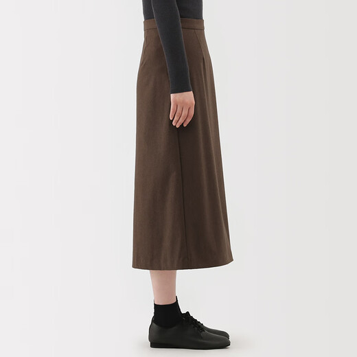 MUJI Women's Horizontal and Vertical Stretch Fleece Wide Hem Skirt Long Skirt Women's Autumn 25 BE1XXC5A Brown S (155/62A)